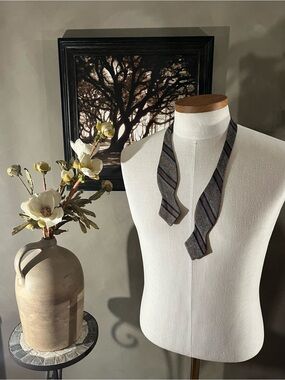Suitsupply Italian Cotton Linen Silk Striped Bow Tie Navy Brown Diamond Tip